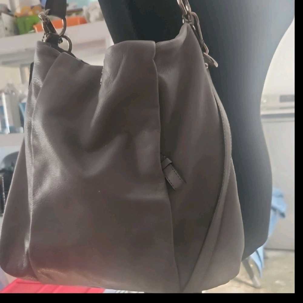Gray Leather Shoulder Bag